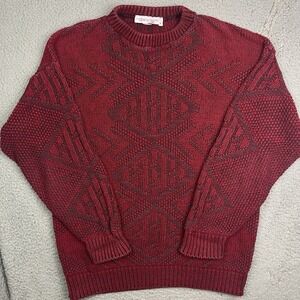 Vintage Royal Knight Red Sweater Argyle‎ Pattern Sweatshirt Cotton Size Large